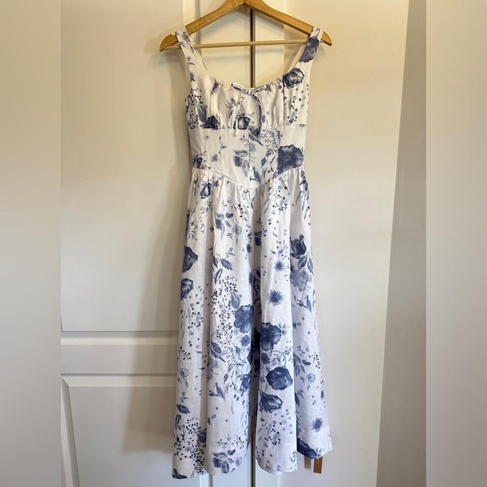 NWT Reformation Balia Midi Linen Dress in Lupine  Blue White Floral | size 2 - Picture 7 of 13